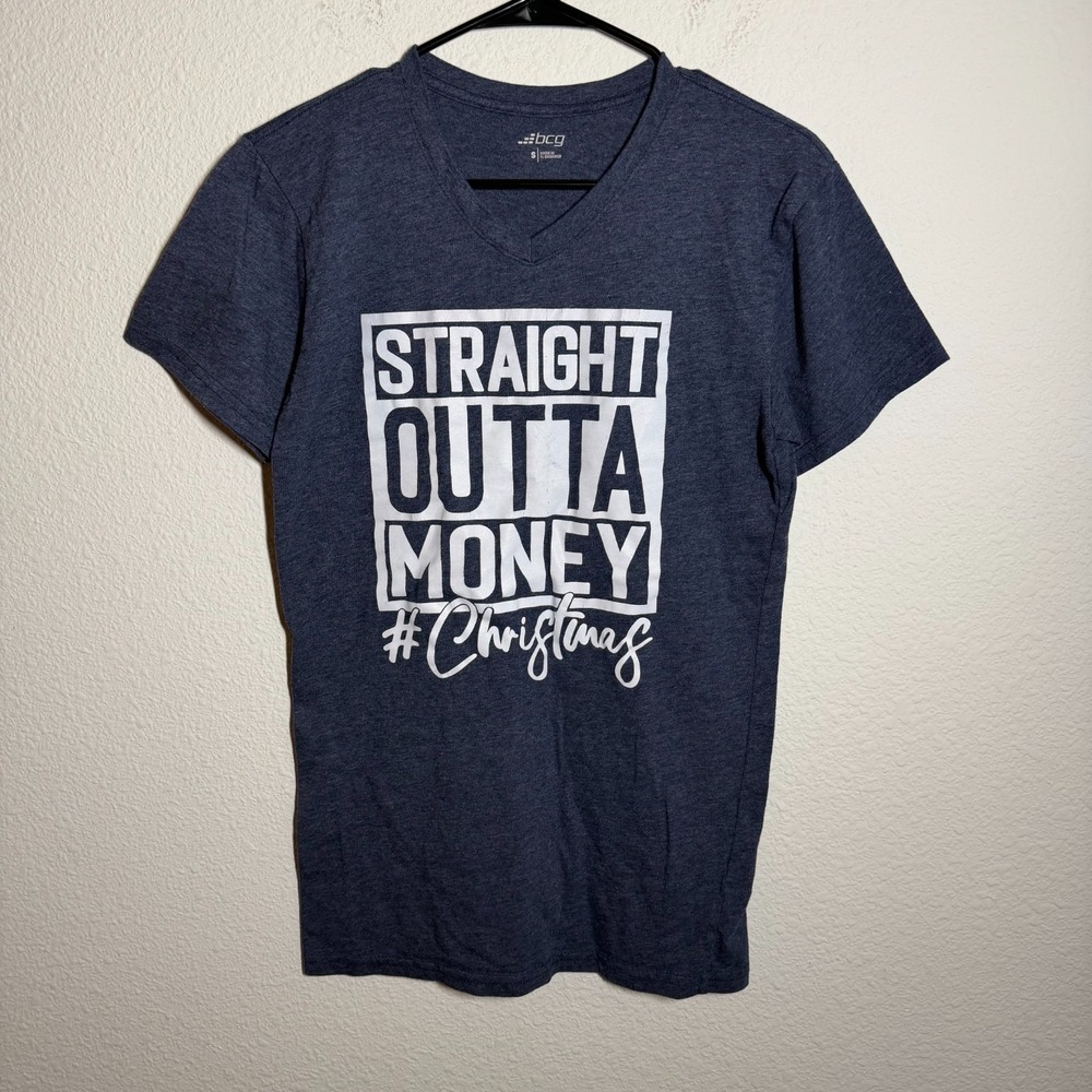 BCG‎ T Shirt Unisex S Heather Navy Blue Graphic Straight Outta Money #Christmas